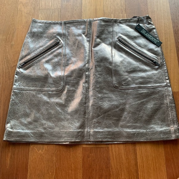 genuine leather metallic miniskirt